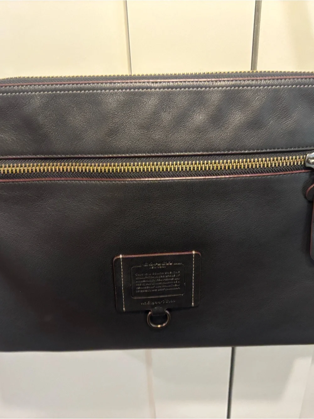 Coach dark brown Leather Messenger Pouch with Gold-Tone Zip